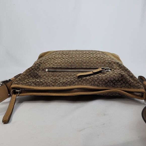 Coach Signature C Jacquard Suede Hobo Shoulder Bag Purse Tan Brown F10945 - Picture 10 of 16